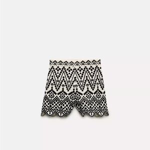 Zara Black and White Embroidered Women Shorts